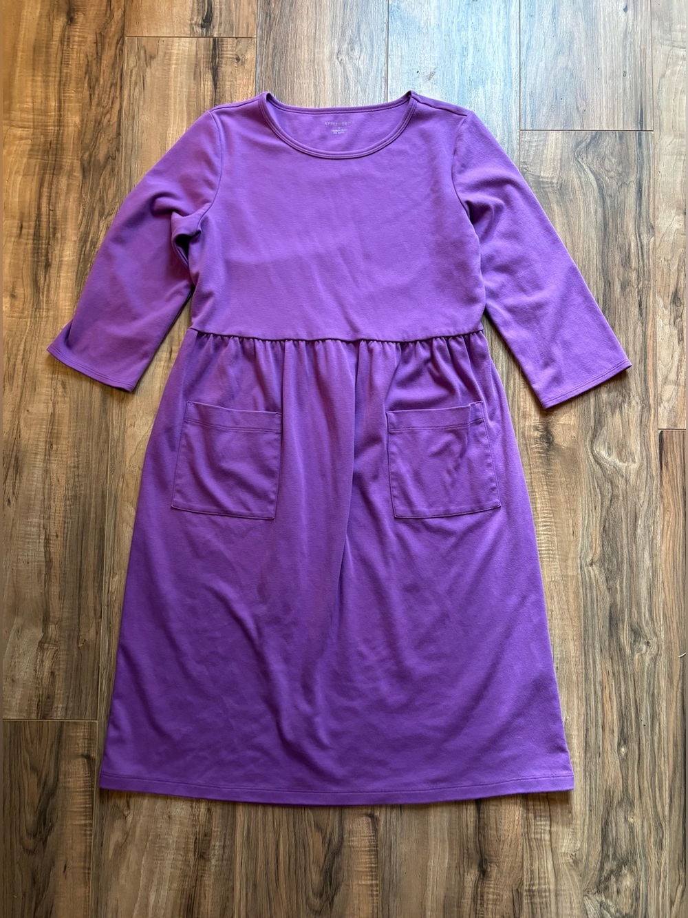 Appleseed’s Purple 3/4 Sleeve Cotton Blend Midi Dress with Pockets S